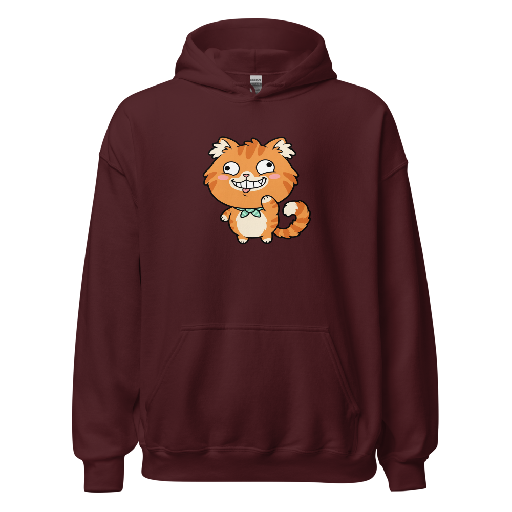 Derpy Orange Tabby Chibi Meme Cat Tee — Hoodie — maroon front view