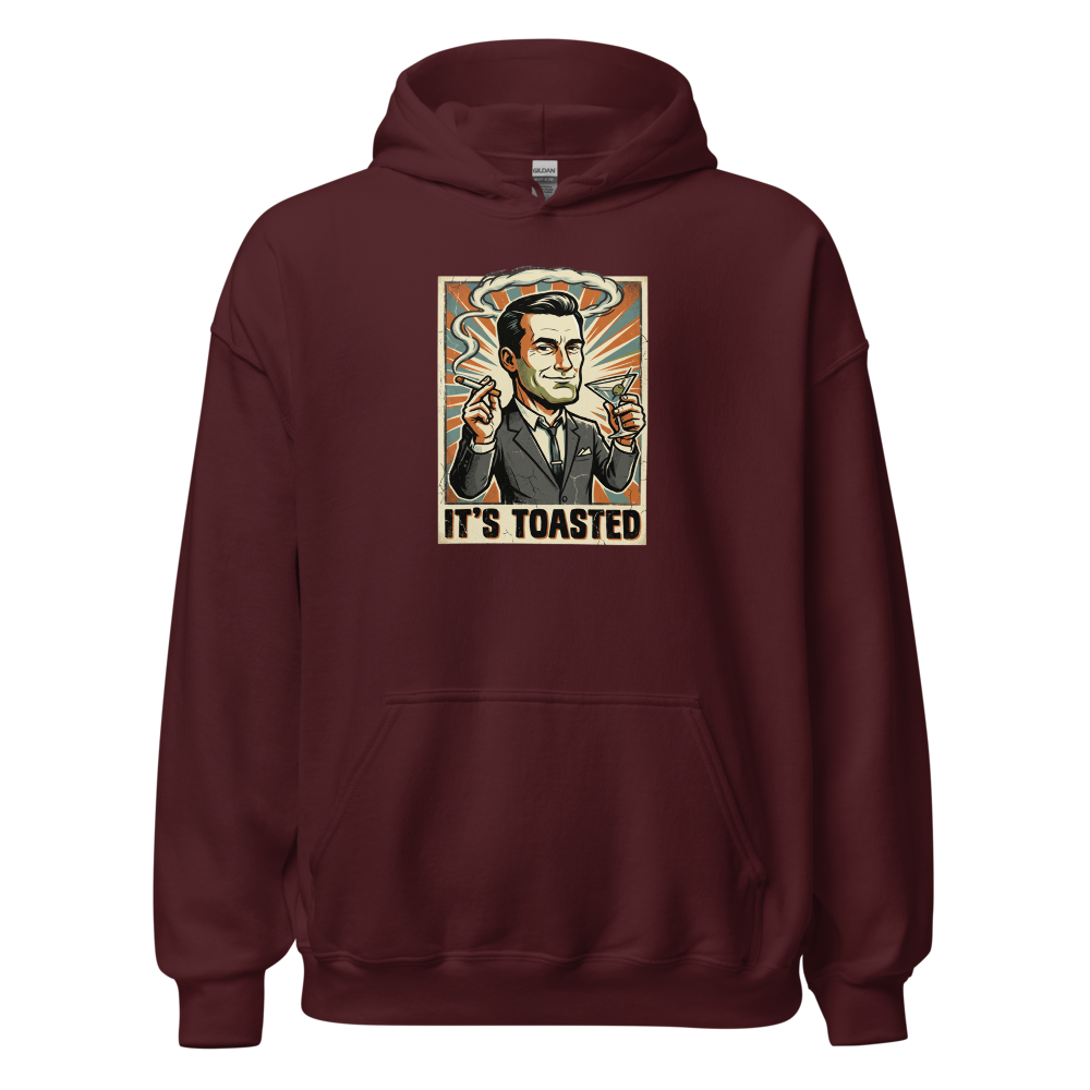 It's Toasted Sixties Ad Man Martini Propaganda Tee — Hoodie — maroon front view