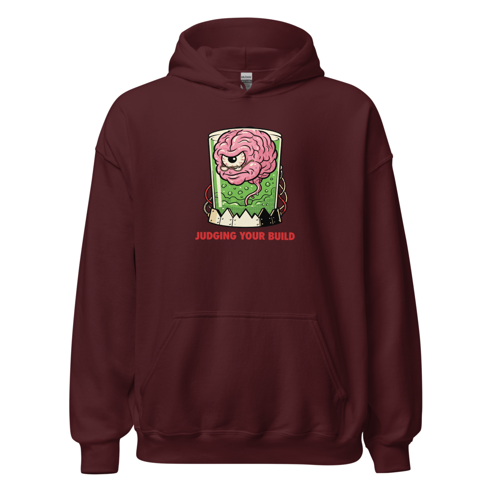 Judging Your Build Brain in a Jar Boss Tee — Hoodie — maroon front view