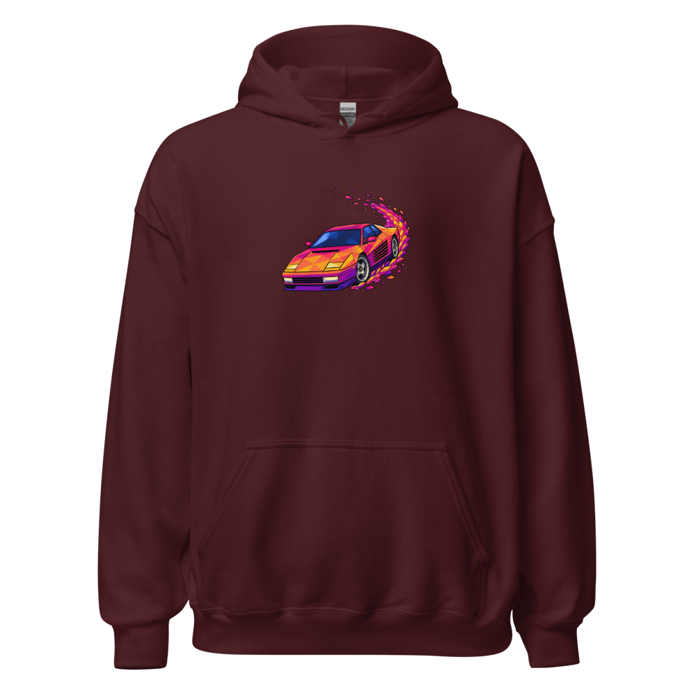 Poly Drift Racer Retro Arcade Sunset T-Shirt — maroon front view