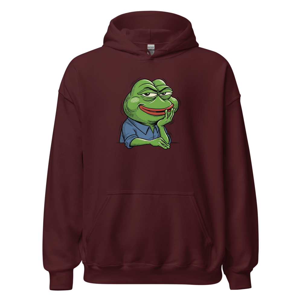 Smug Manga Frog Chin Rest Meme Graphic T-Shirt — maroon front view