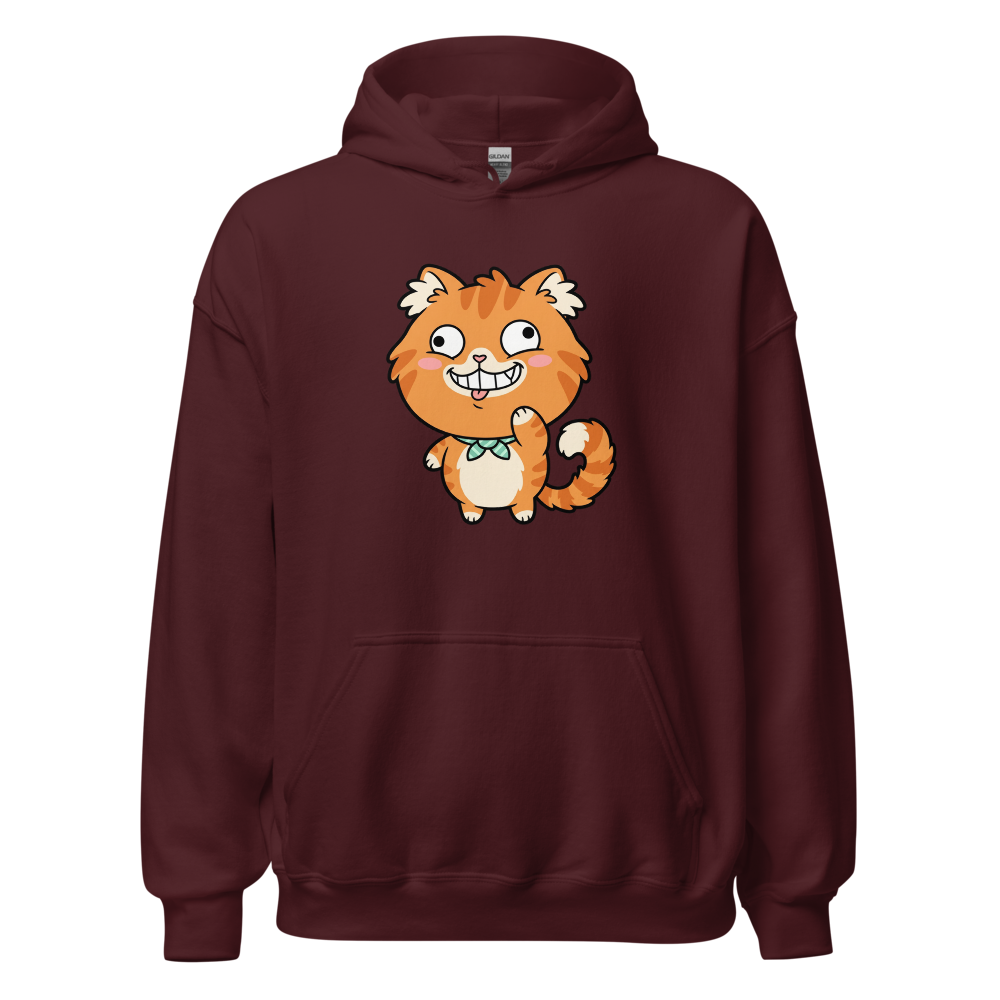 Derpy Orange Tabby Chibi Meme Cat Tee â€” Maroon front view