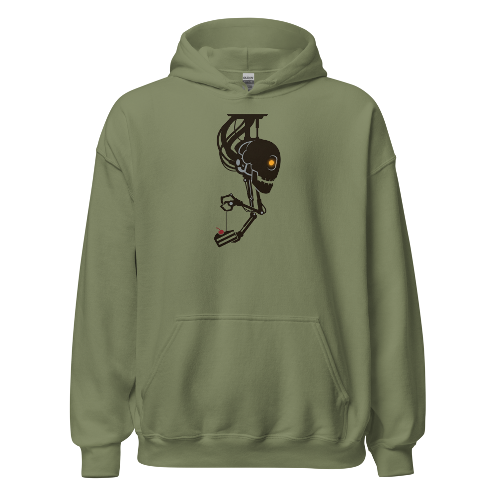 Sarcastic Ceiling AI Dangling Cake Silhouette Tee — Hoodie — military green front view