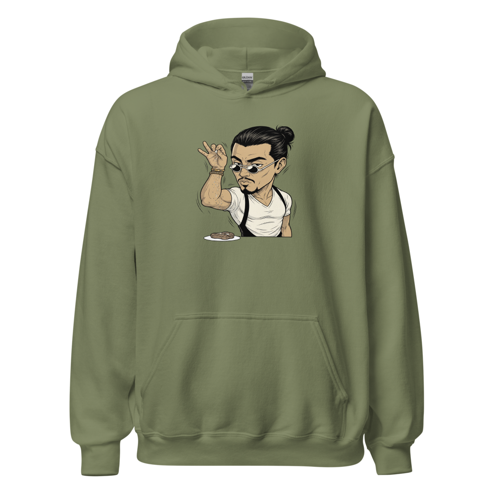 Smug Chef Salt Sprinkle Manga Line Art Meme Tee — military green front view