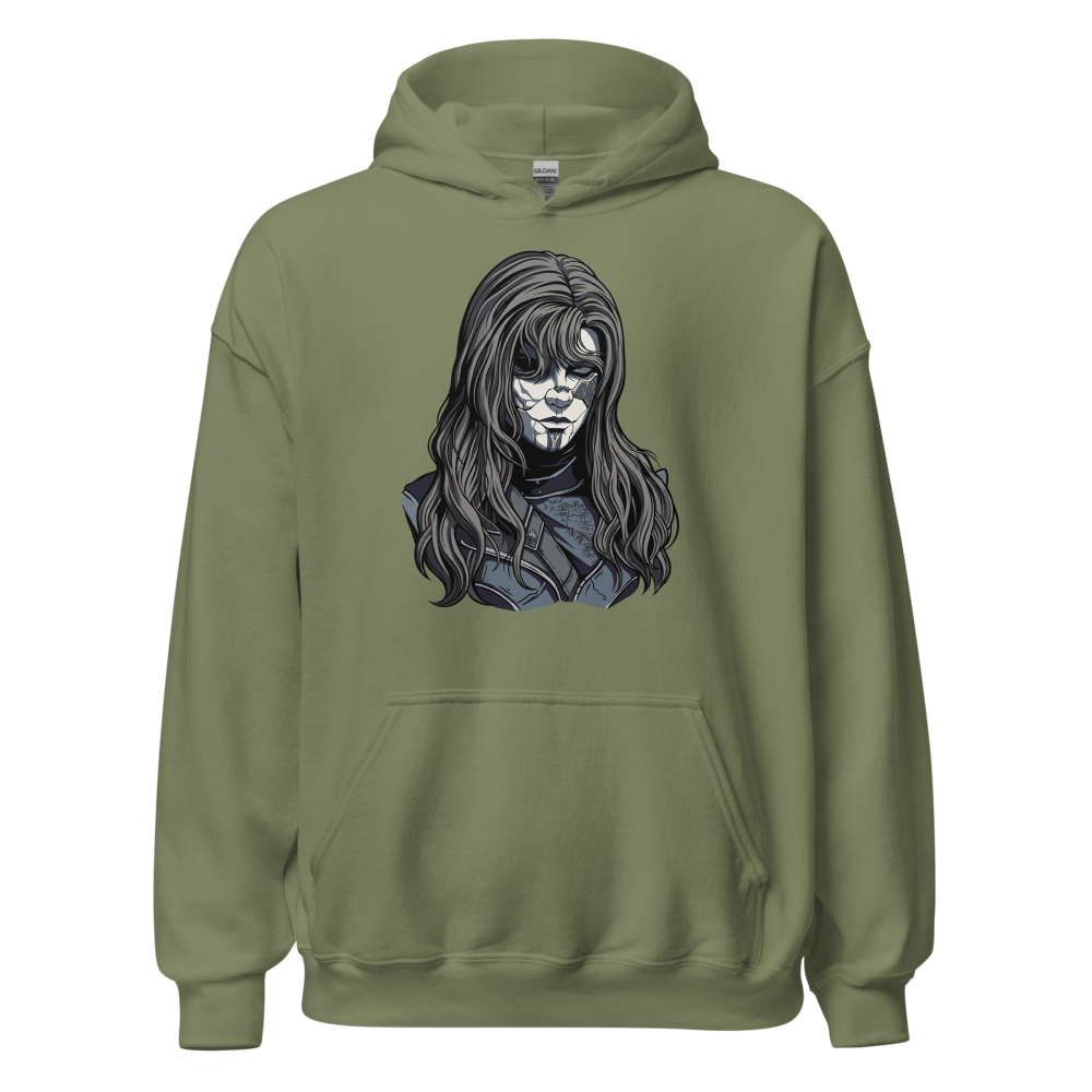 Paintress Watercolor Portrait Tee — military green front view