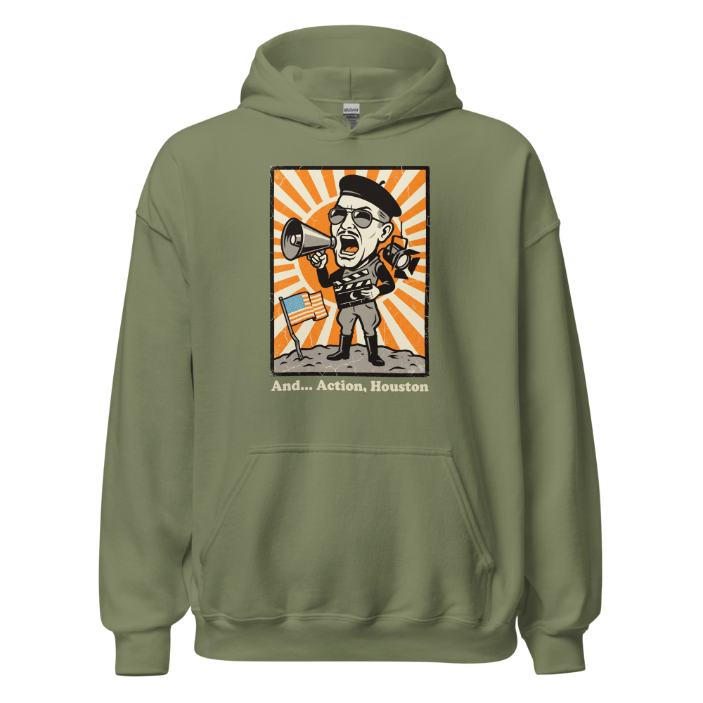 Fake Moon Soundstage Auteur Propaganda Parody Tee â€” Military Green front view