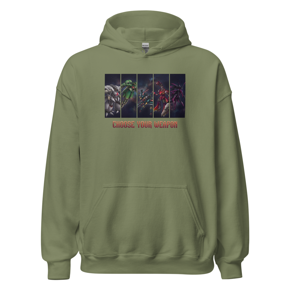 Choose Your Weapon Retro RPG Boss Roster Tee — military green front view