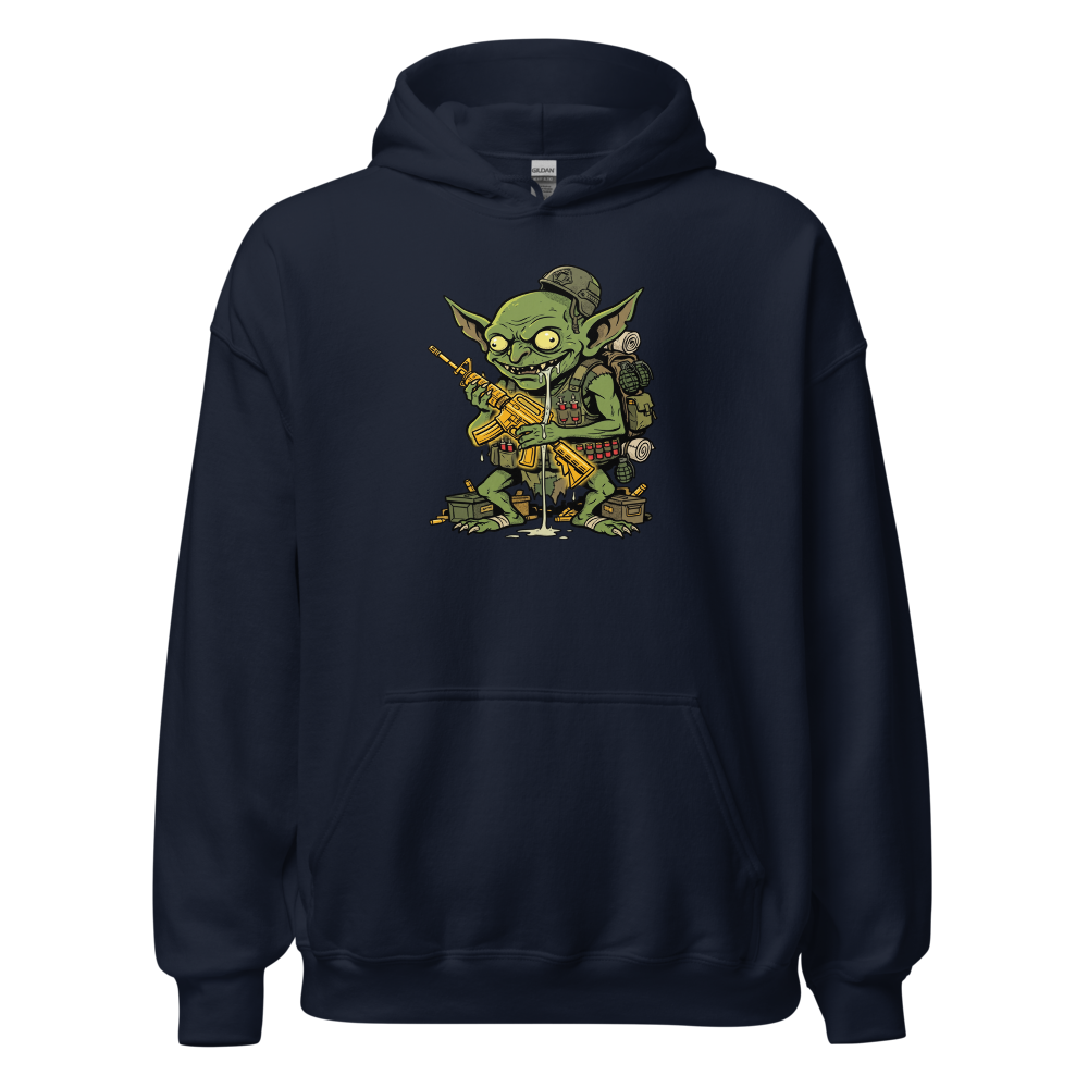 Loot Gremlin Gold Rifle Battle Royale Gamer Tee — navy front view