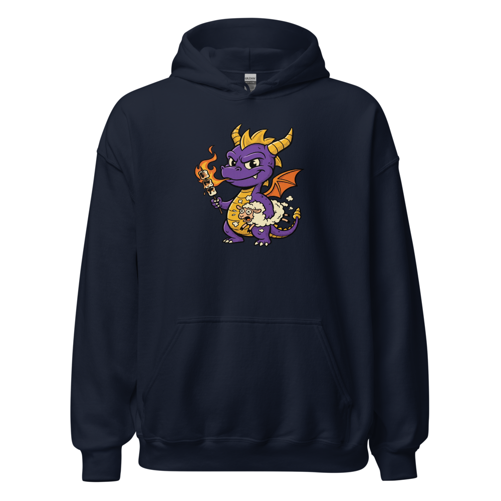 Purple Dragon Marshmallow Roast Retro Gamer Tee — navy front view