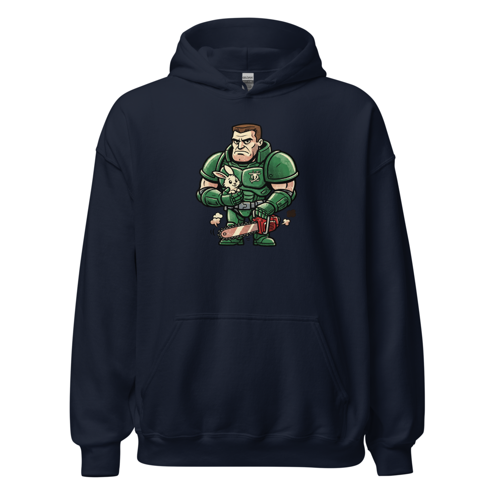 Space Marine Bunny Hug Halftone Pop Art Tee — navy front view