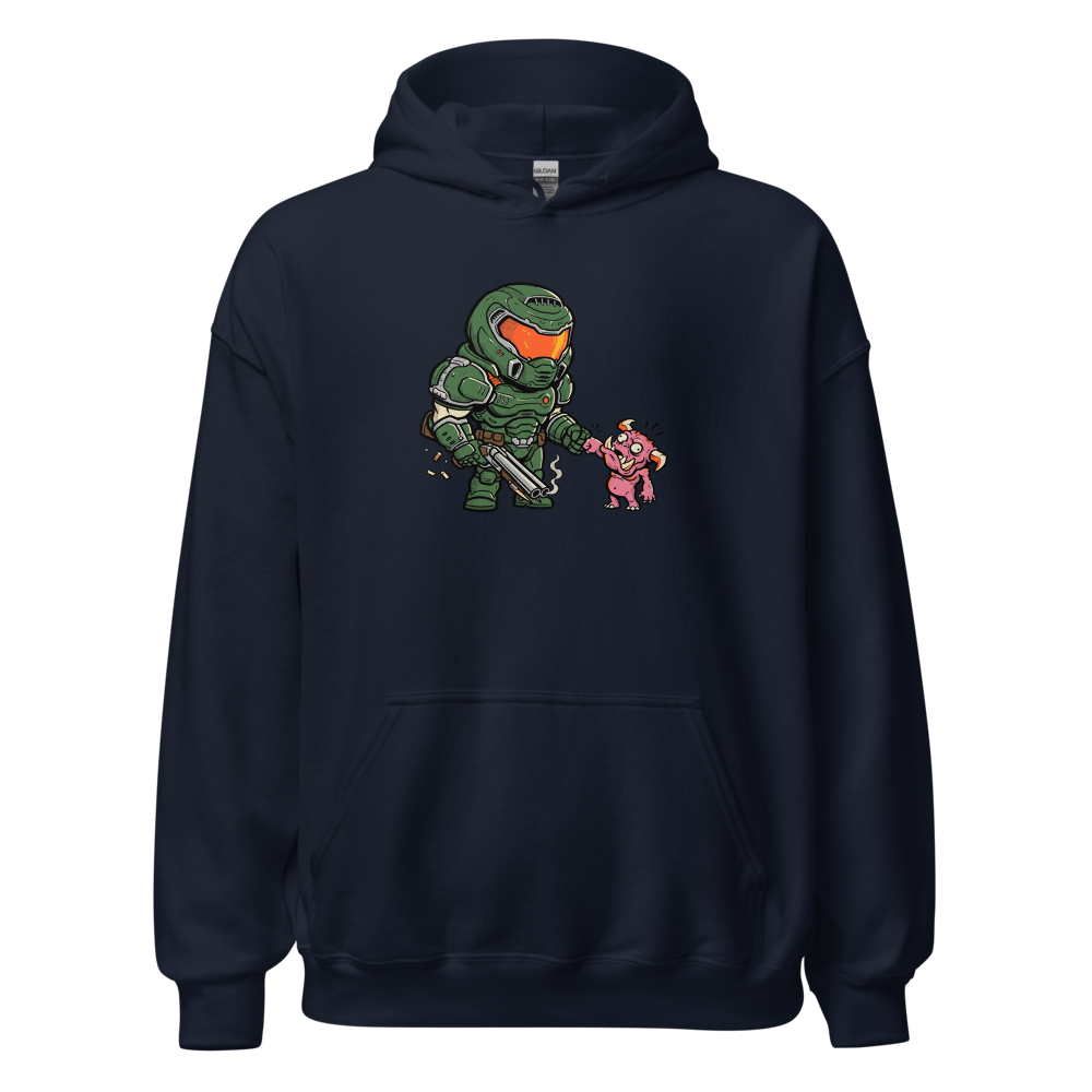 Demon Slayer Fist Bump Retro FPS Comic Tee — navy front view