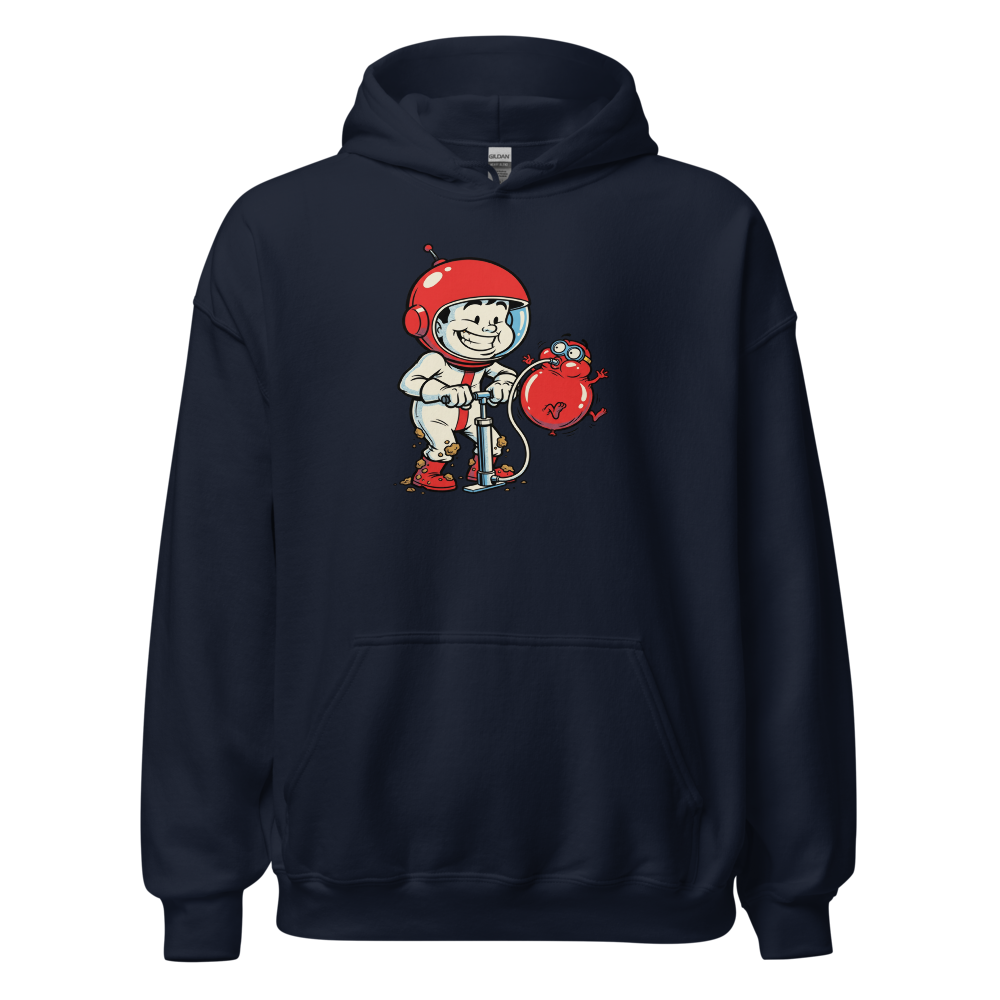 Retro Arcade Pump Clown Comic Ink Graphic Tee — navy front view