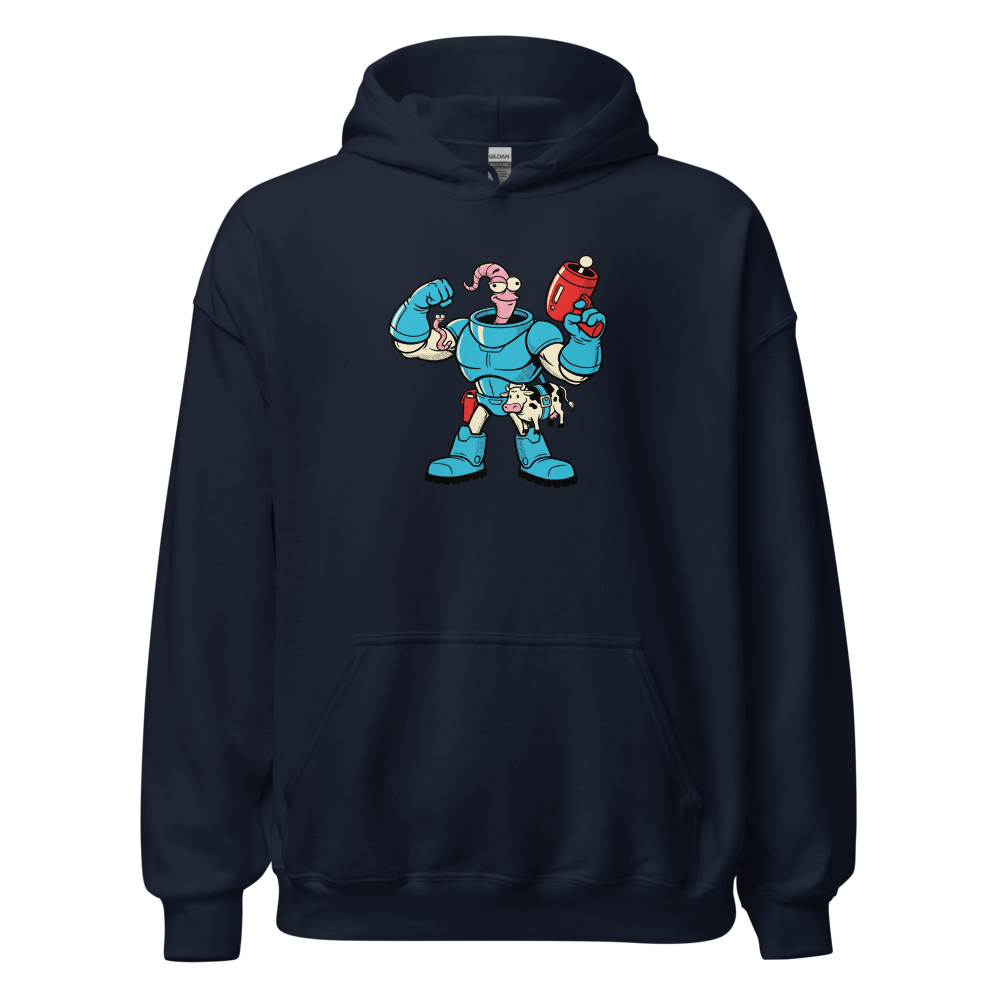 Worm Hero Super Suit Retro Gamer Graphic Tee — navy front view