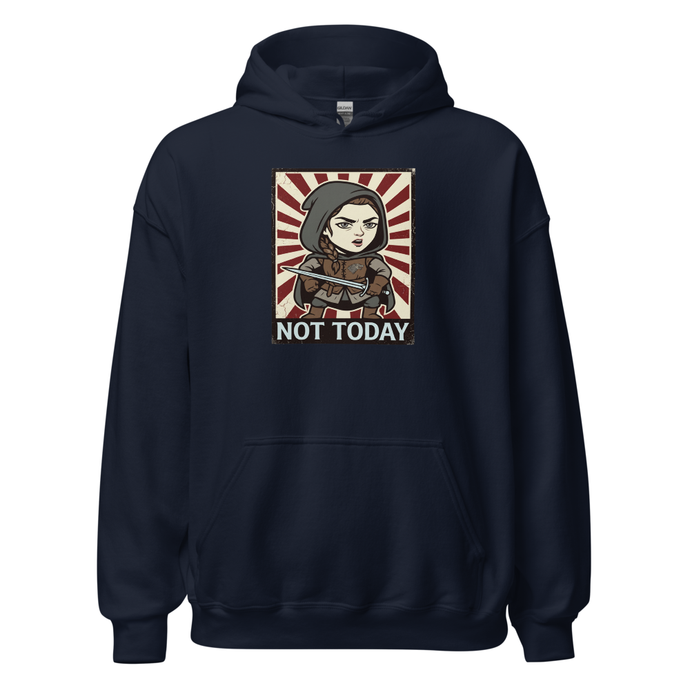 Not Today Hooded Assassin Propaganda Tee — navy front view