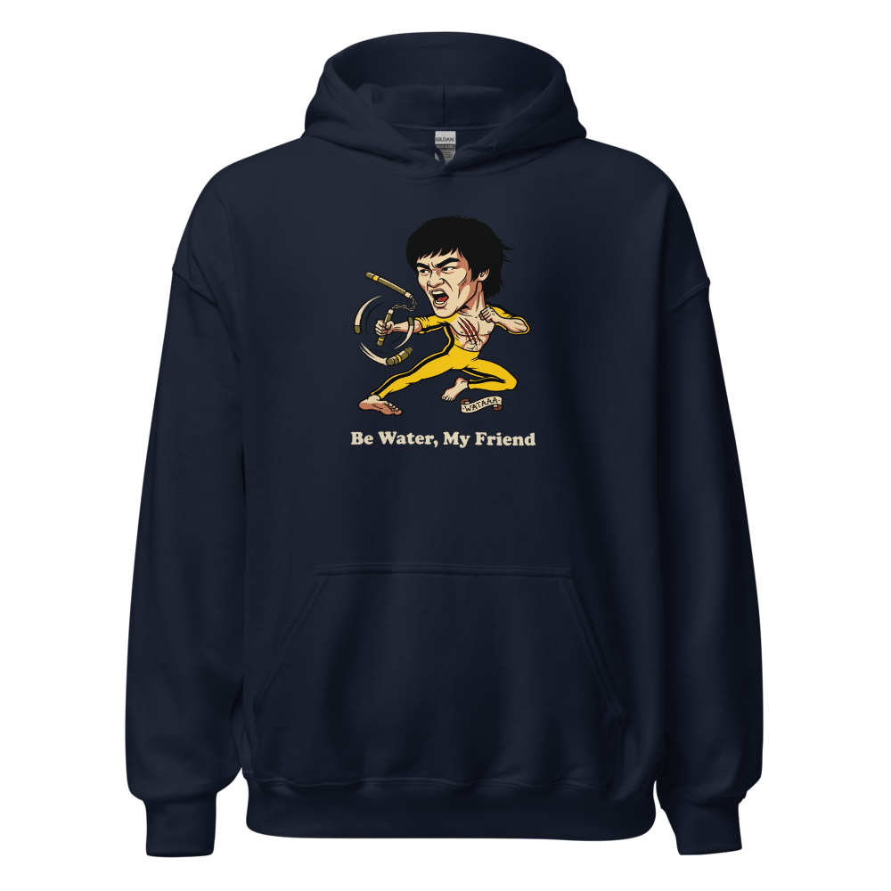 Flying Kick Kung Fu Master Tattoo Flash Tee — navy front view