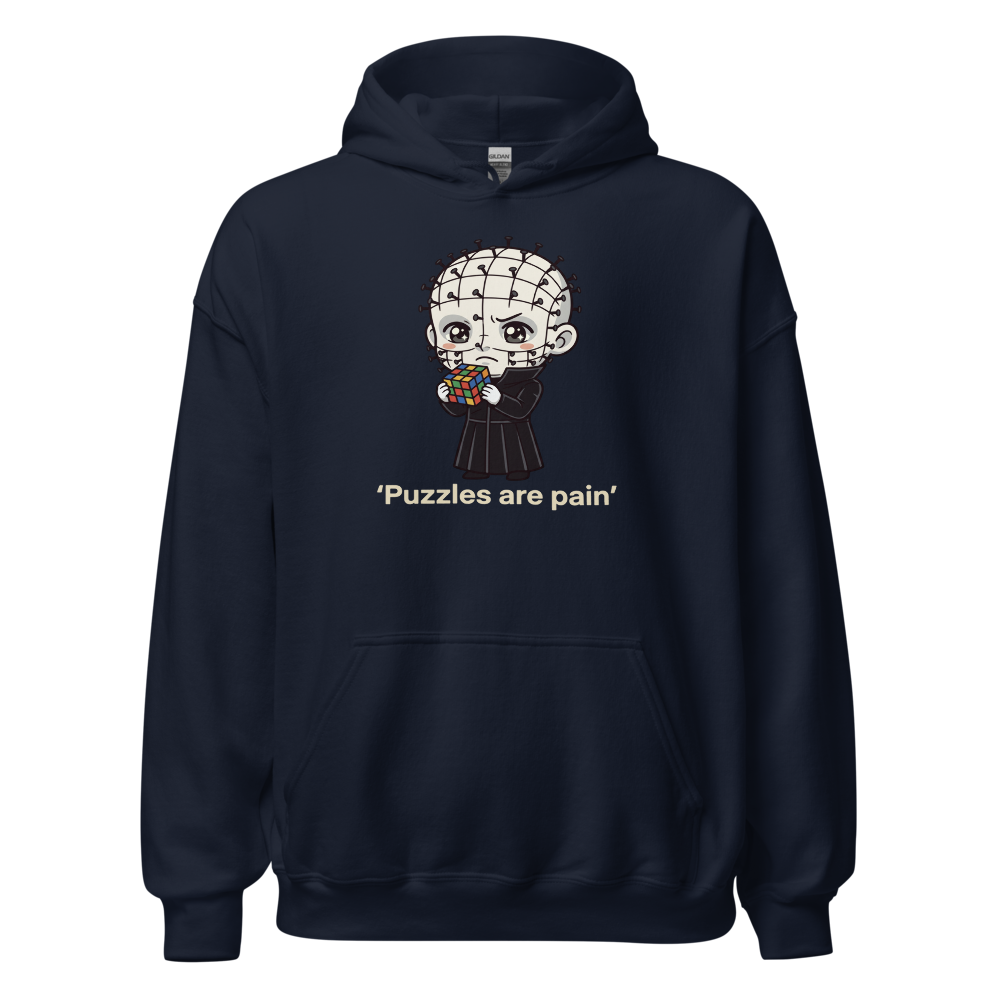 Chibi Puzzle Demon Cute Horror Parody Tee — navy front view