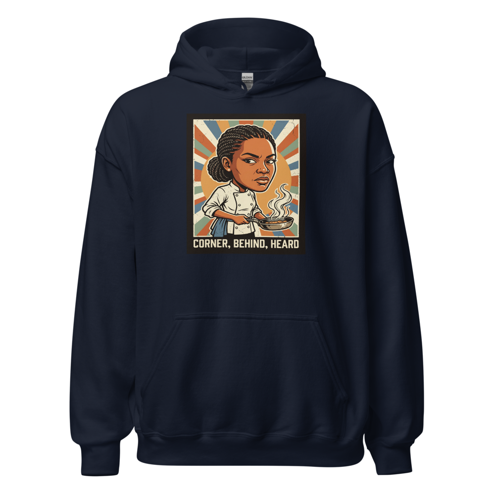 Side-Eye Chef Propaganda Screenprint Kitchen Tee — navy front view