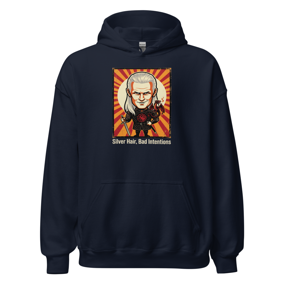 Silver Hair Bad Intentions Rogue Prince Dragon Tee — navy front view