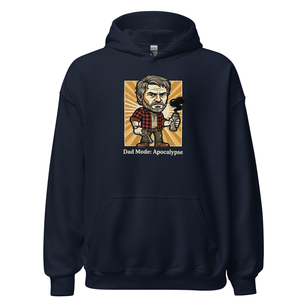 Dad Mode Apocalypse Grumpy Survival Dad Graphic Tee — navy front view