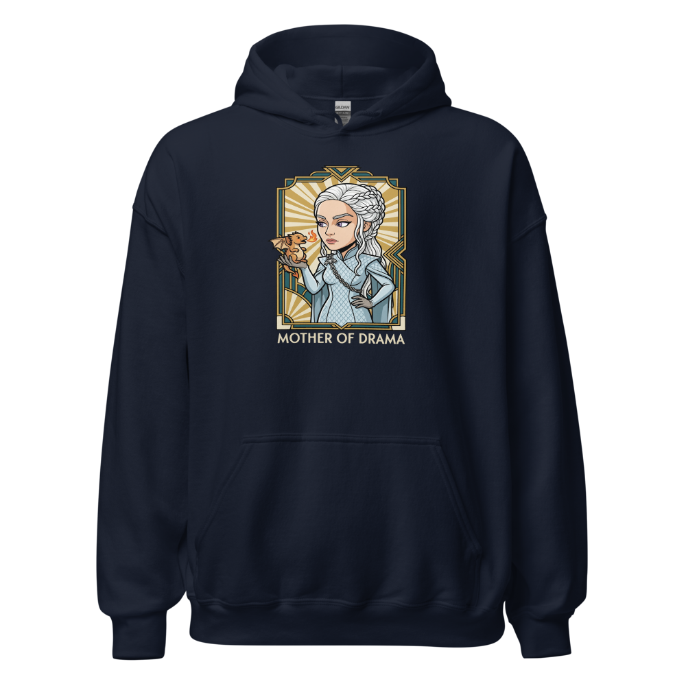 Mother of Drama Silver Queen Dragon Deco Tee — navy front view