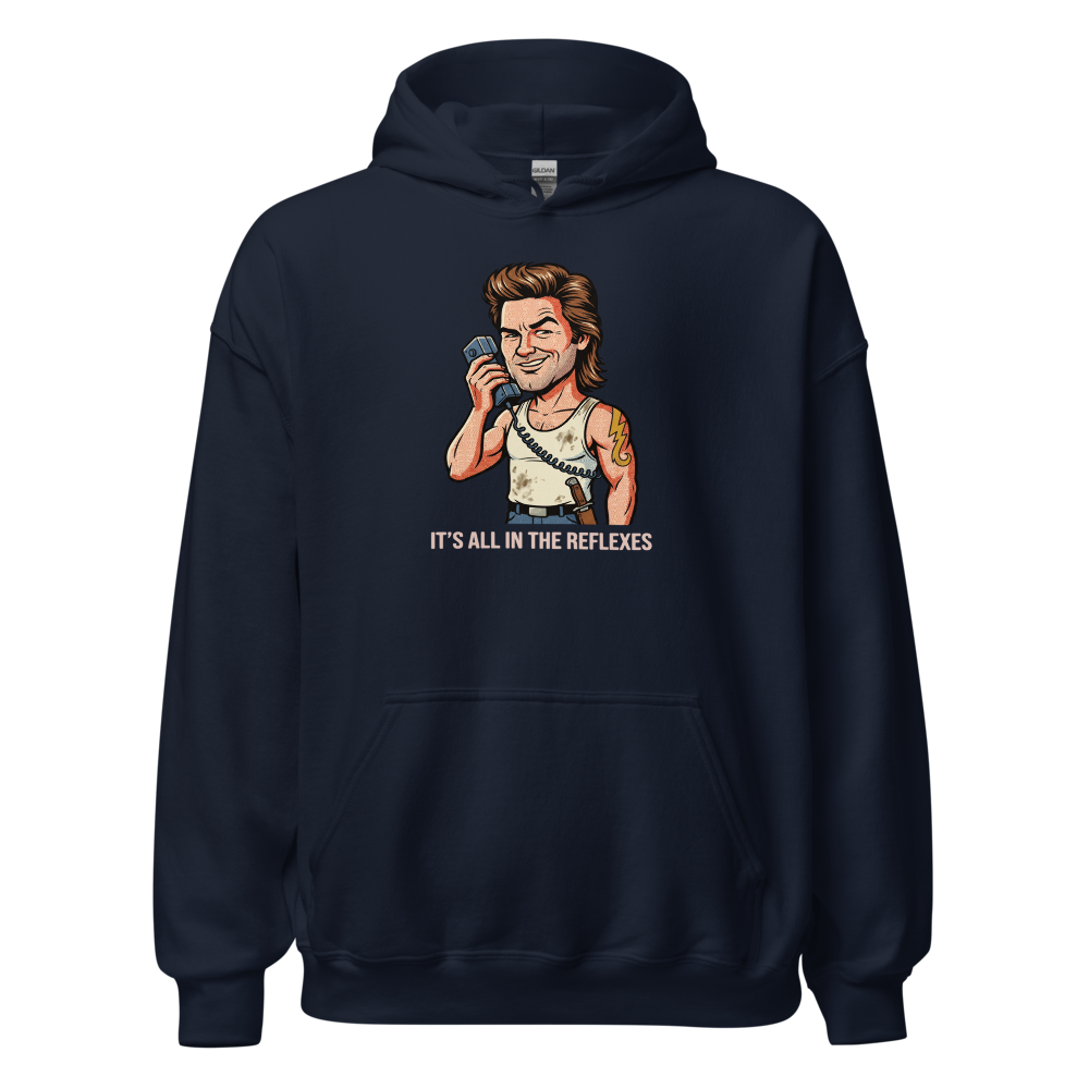 Reflexes Trucker CB Radio Halftone Pop Art Tee — navy front view