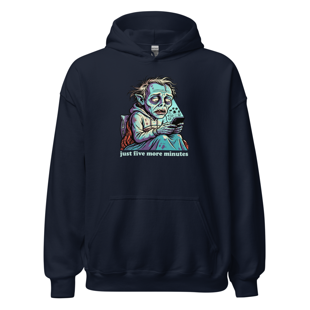 3AM Phone Gremlin Doomscroll Halftone Tee — navy front view
