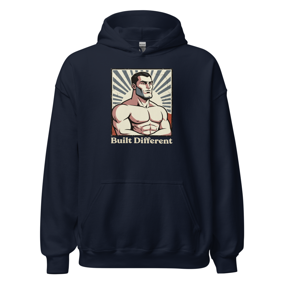 Built Different Chiseled Jaw Propaganda Meme Tee — navy front view