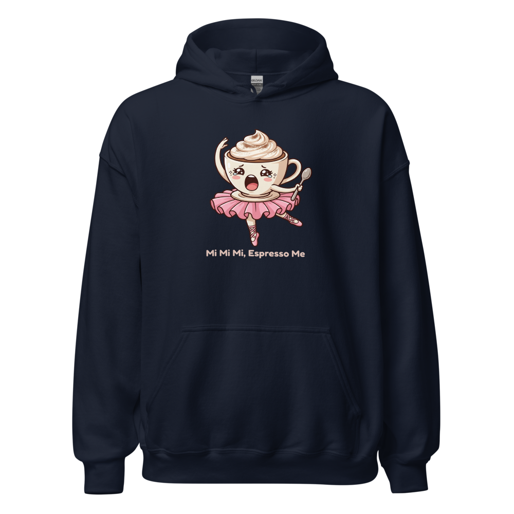 Mi Mi Mi Espresso Me Chibi Coffee Ballerina Tee — navy front view