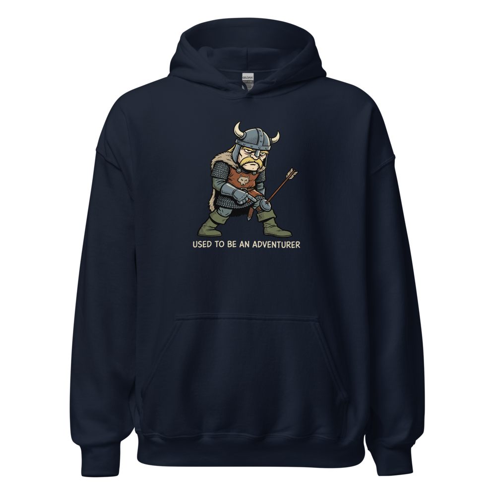 Retired Adventurer City Guard Comic Ink Tee — navy front view