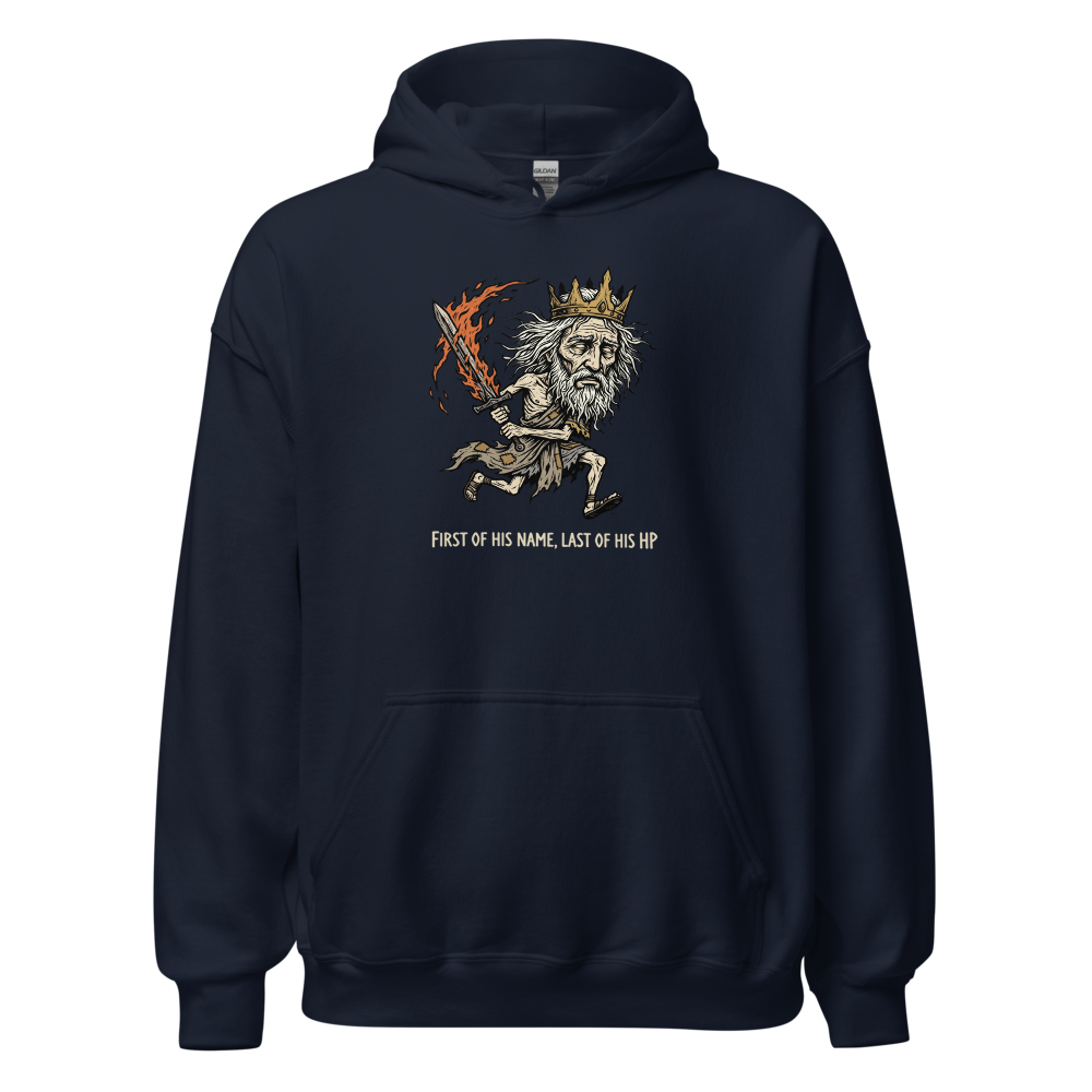 First Of His Name Last Of His HP Boss Tee — navy front view