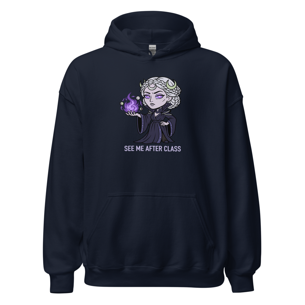 Witch Instructor See Me After Class Spell Tee — navy front view