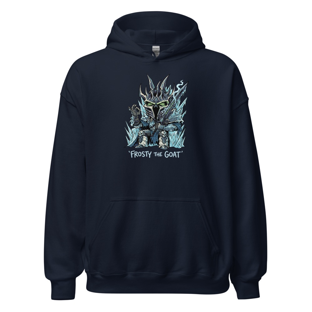 Frosty The Goat Frozen Throne Tea Time Tee — navy front view
