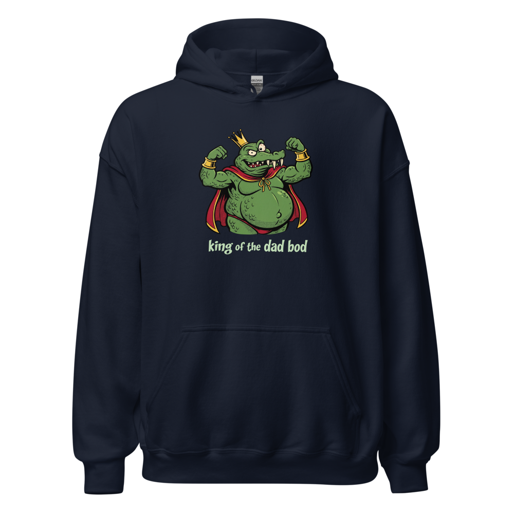 King of the Dad Bod Crocodile Pirate Comic Tee — navy front view