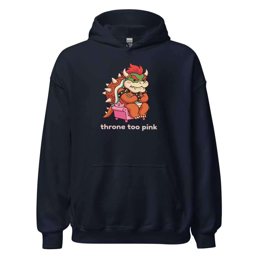 Grumpy Koopa King Tiny Pink Throne Chibi Tee — navy front view