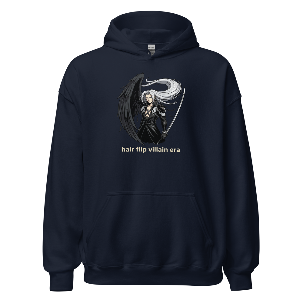 Hair Flip Villain Era Anime Swordsman Tee — navy front view