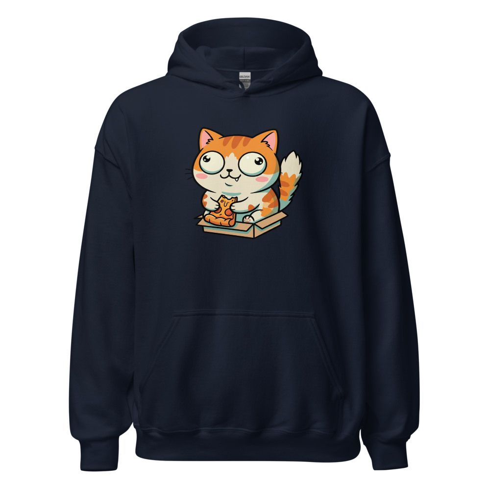Chibi Pizza Cat Cardboard Box Zoomies Kawaii Tee — Hoodie — navy front view