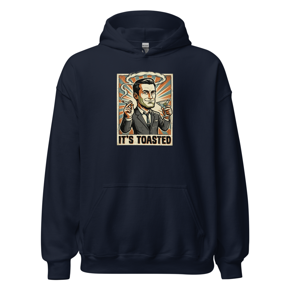 It's Toasted Sixties Ad Man Martini Propaganda Tee — Hoodie — navy front view