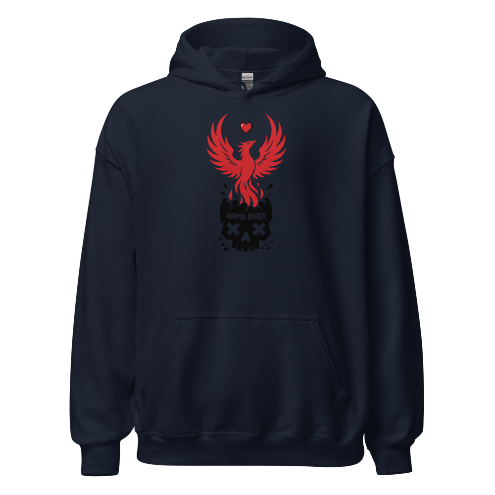 Respawn Firebird Pixel Heart Silhouette Gamer Tee — navy front view