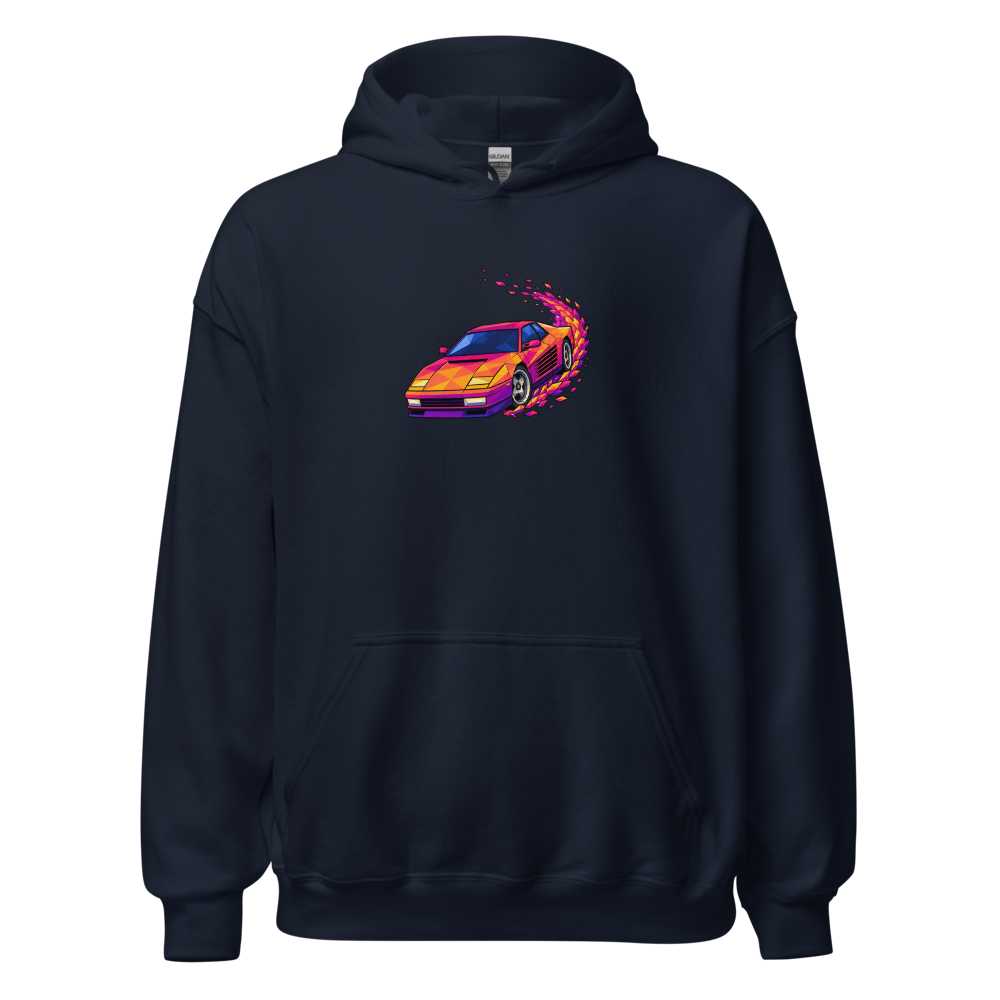 Poly Drift Racer Retro Arcade Sunset T-Shirt — navy front view