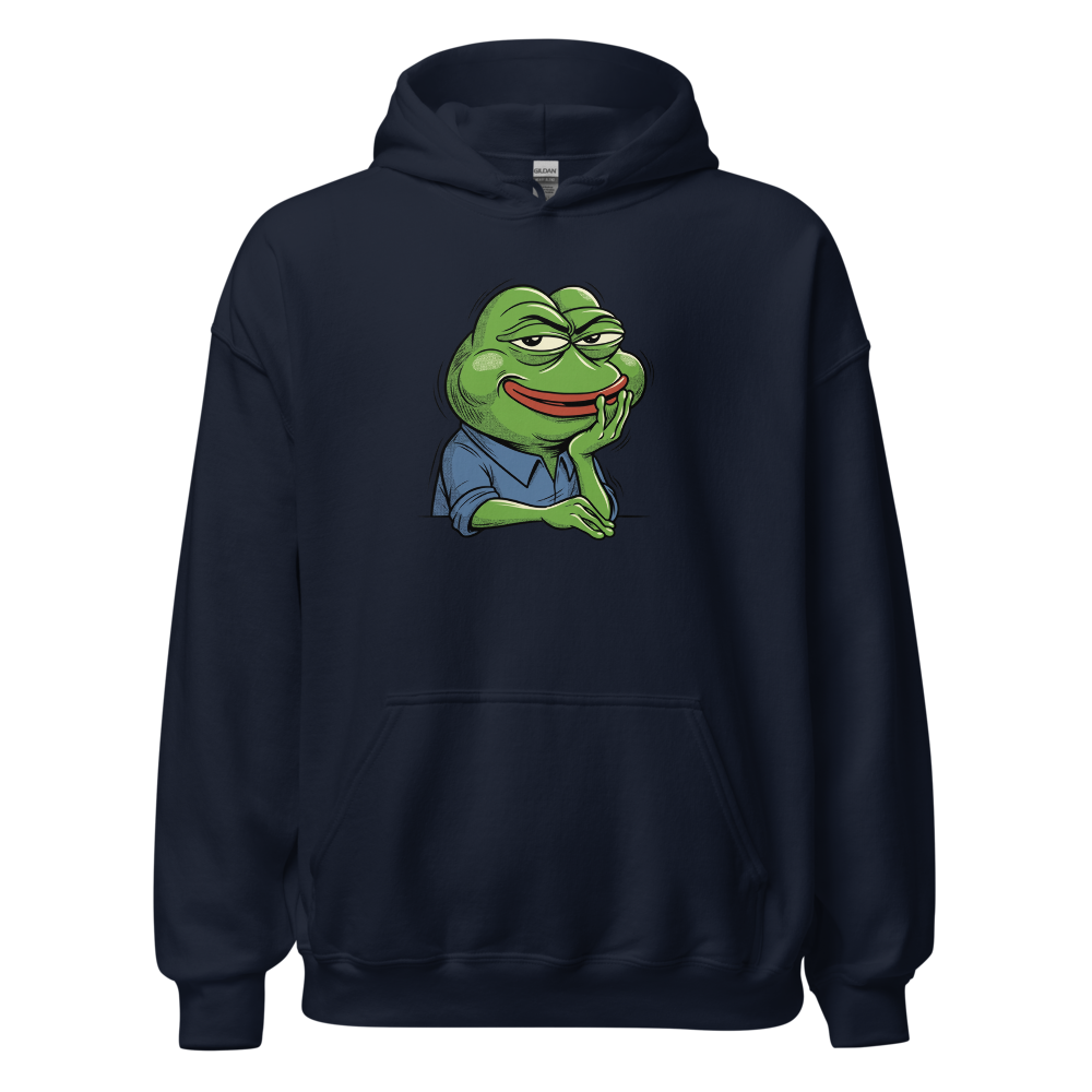 Smug Manga Frog Chin Rest Meme Graphic T-Shirt — navy front view
