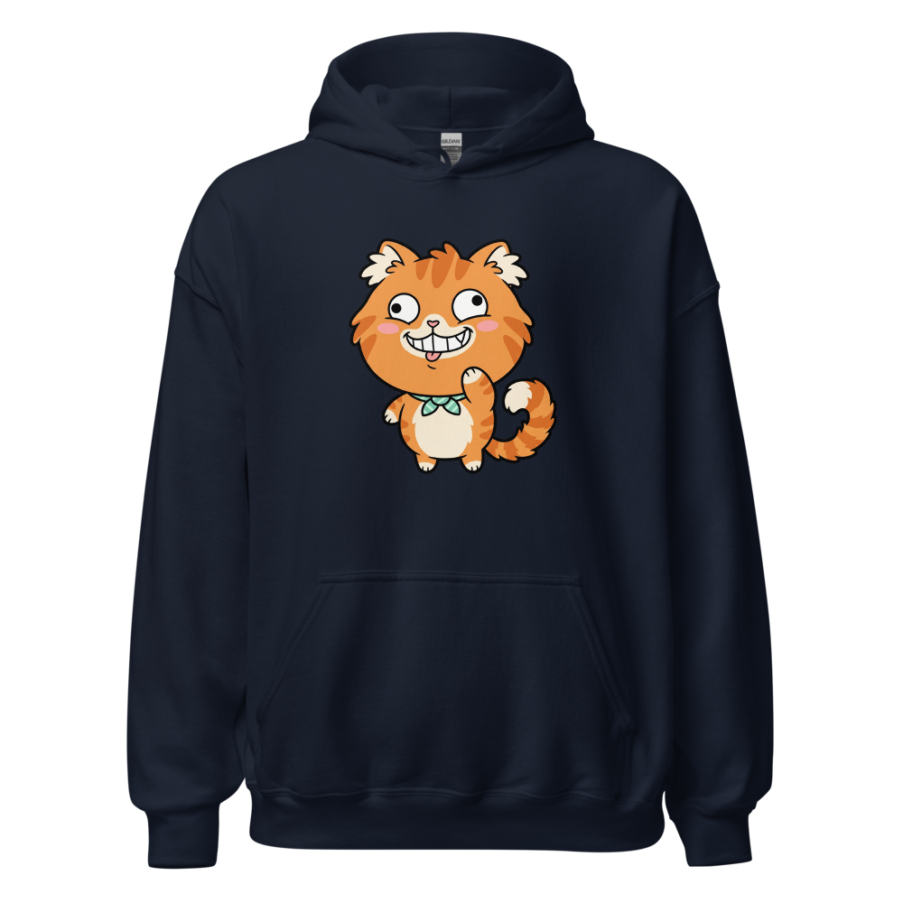 Derpy Orange Tabby Chibi Meme Cat Tee â€” Navy front view