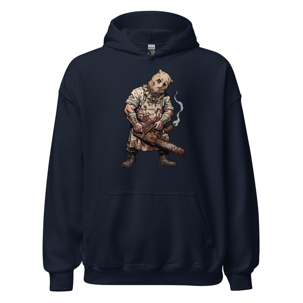 Sack Mask Chainsaw Executioner Horror Tee — navy front view
