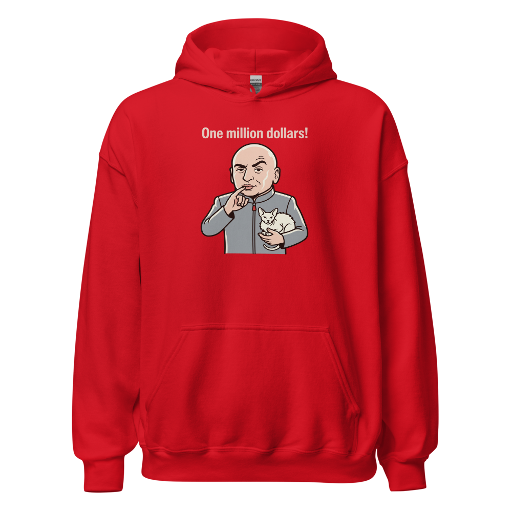 One Million Dollars Bald Supervillain Parody Tee — red front view