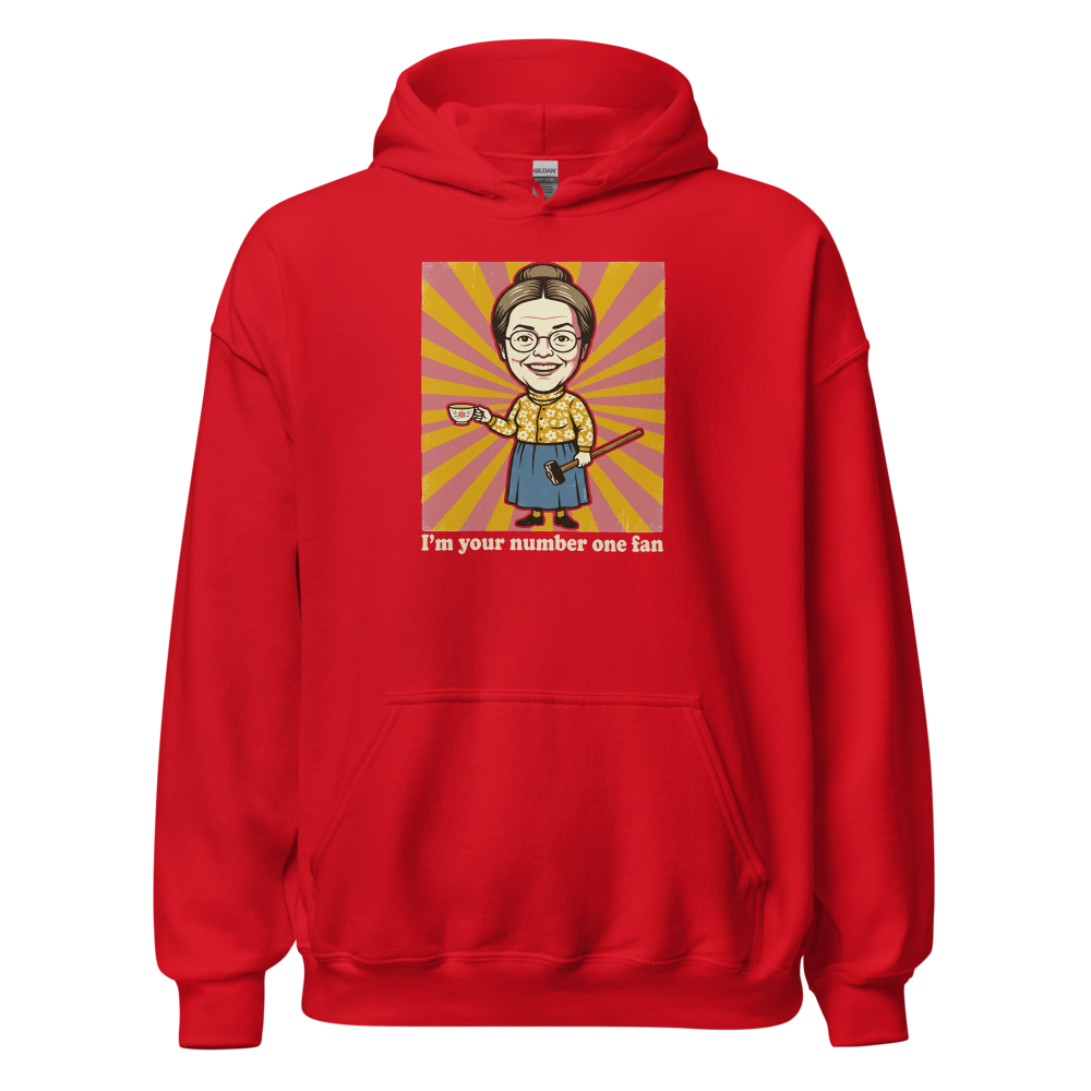 Number One Fan Creepy Housewife Horror Parody Tee — red front view