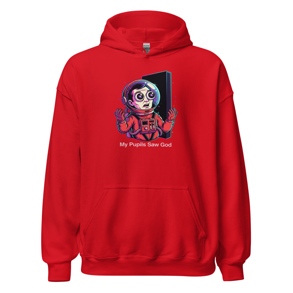 Cosmic Astronaut Monolith Neon Sci-Fi Parody Tee — red front view