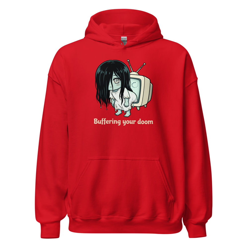 Buffering Your Doom Chibi Kawaii Horror Ghost Tee — red front view