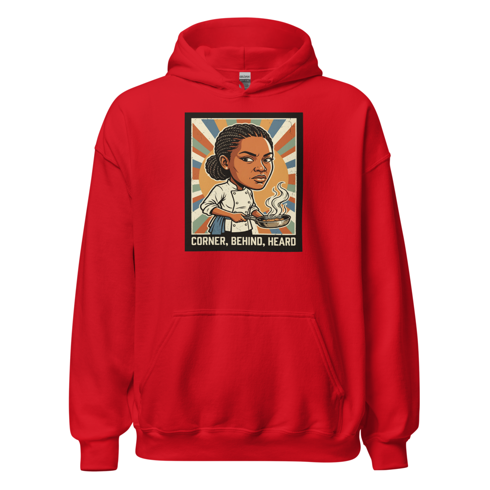 Side-Eye Chef Propaganda Screenprint Kitchen Tee — red front view