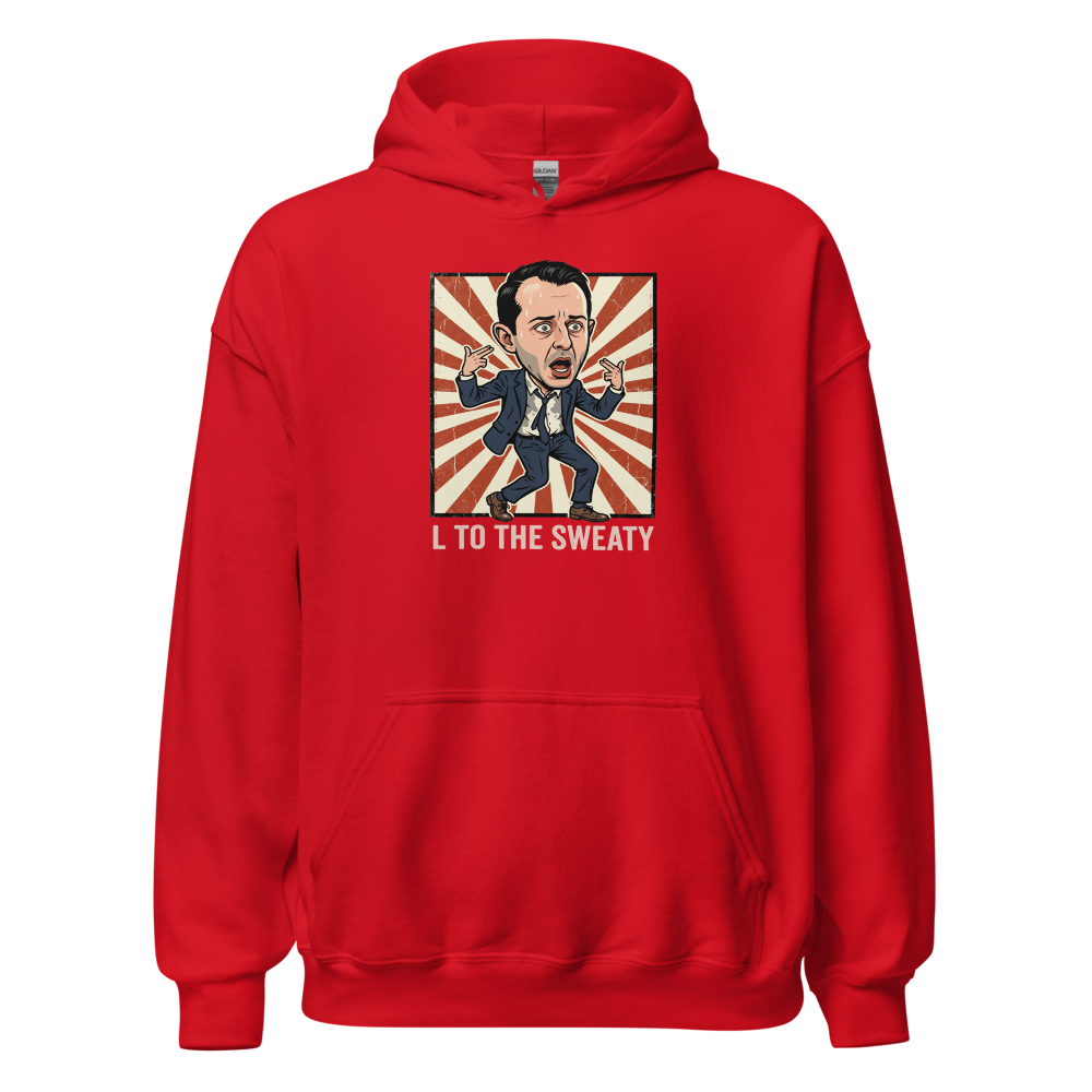 L To The Sweaty Corporate Rap Parody Tee — red front view