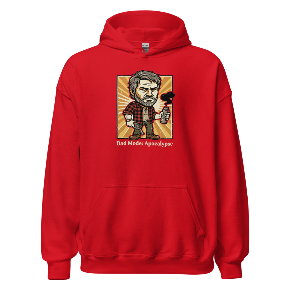 Dad Mode Apocalypse Grumpy Survival Dad Graphic Tee — red front view
