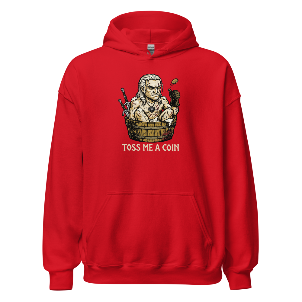 Grumpy Monster Hunter Bathtub Coin Toss Woodcut Tee — red front view
